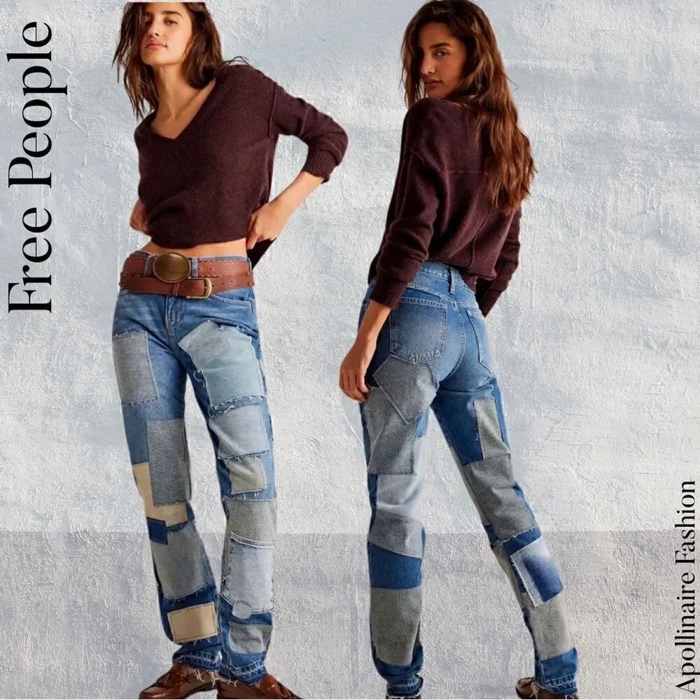 FREE PEOPLE BARE WITH ME JEANS DENIM NWT MID-RISE STRAIGHT LEG